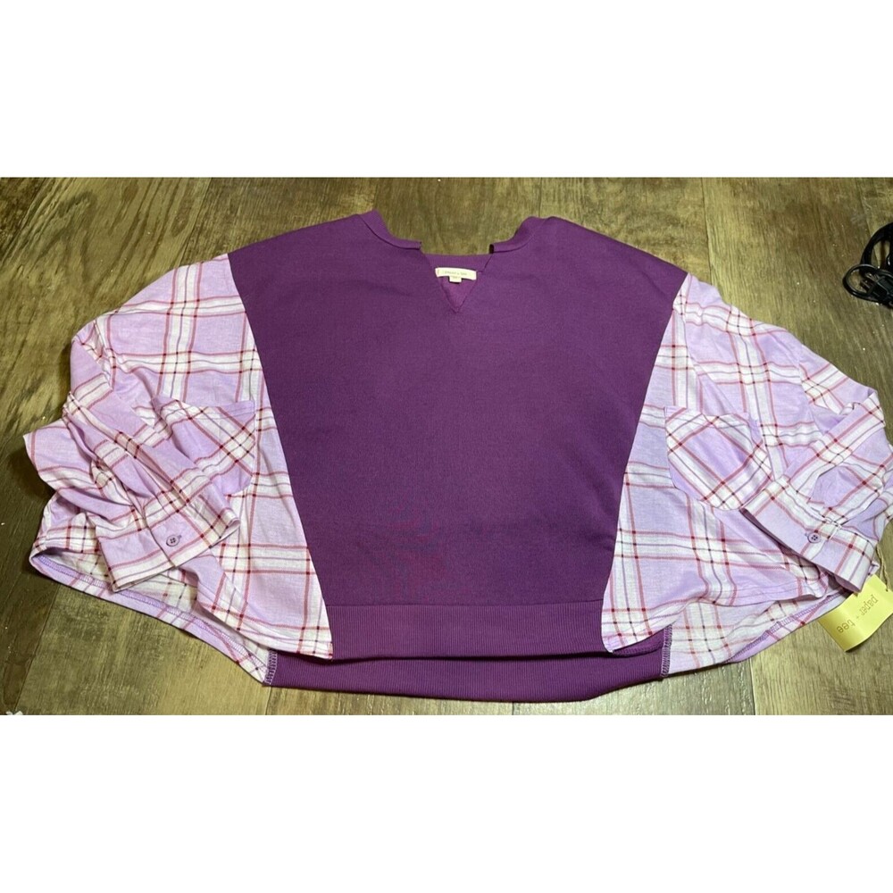 Paper + Tee Womens Blouse Plus Size 3X Purple Long Sleeve Knit Crop Top Shirt